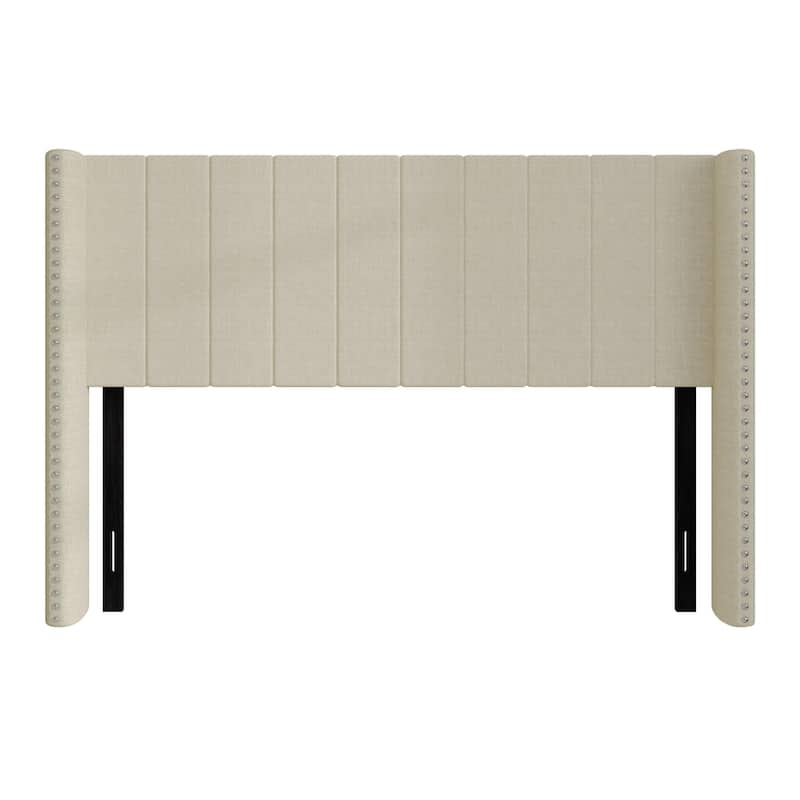 Clayfell Ipswich Upholstered Wingback Headboard with Nailhead Trim, Modern Vertical Channel Tufting, Easy Assembly
