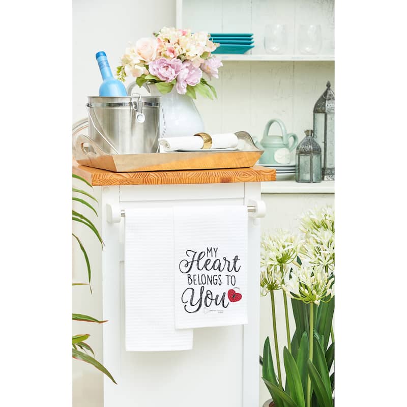 Heart Belongs To You Valentine's Day Embroidered Waffle Weave Kitchen Towel