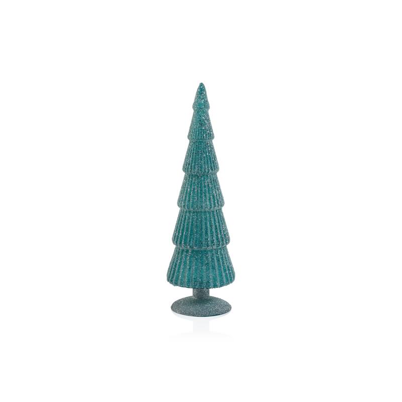 Amaryllis 13.5" Glass Tree on Glitter Base, Set of 2 - Blue