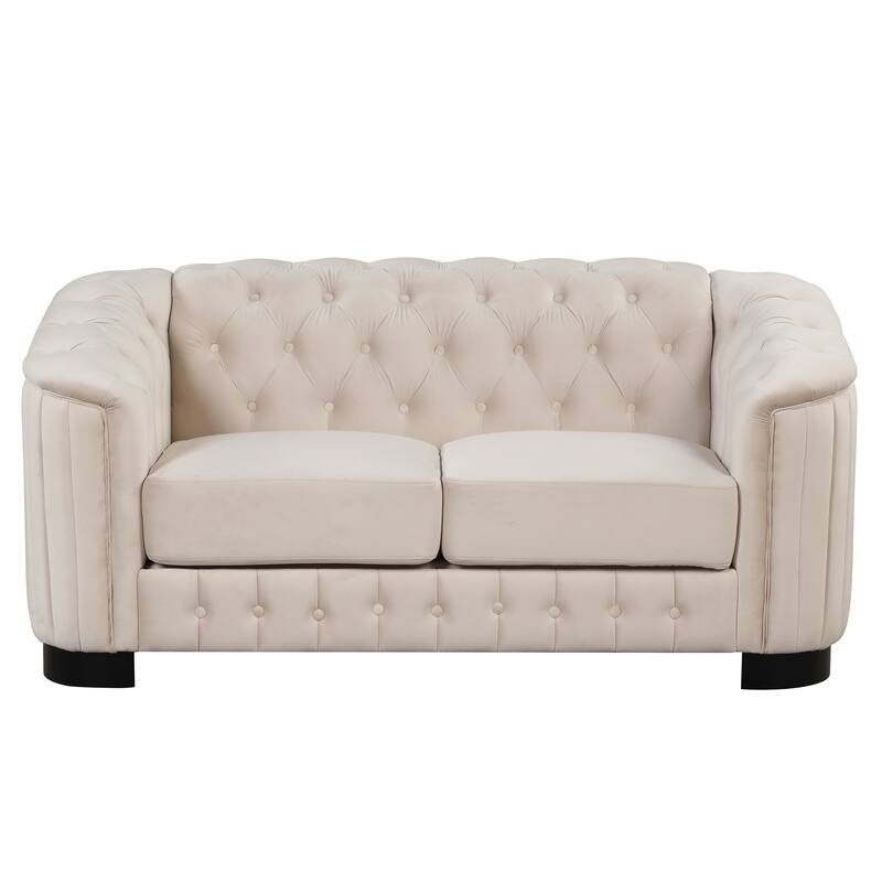 3-Pieces 6-Seat Velvet Sofa Set (3+2+1) with Rubber Wood Legs & Tufted Back