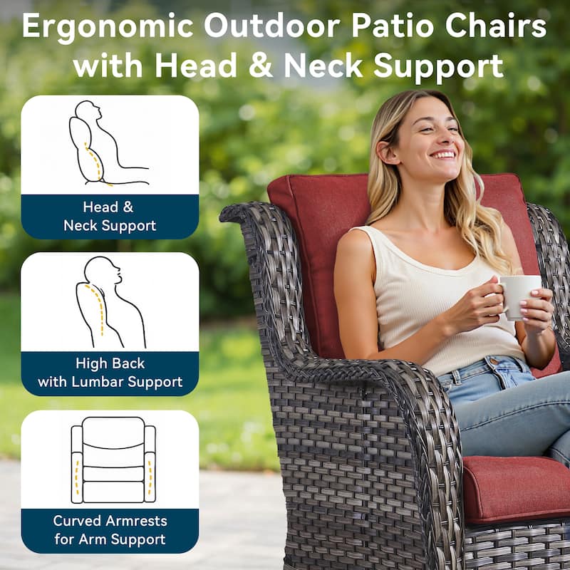 Outdoor Wicker High Back Club Chair Grey-Red - Grey