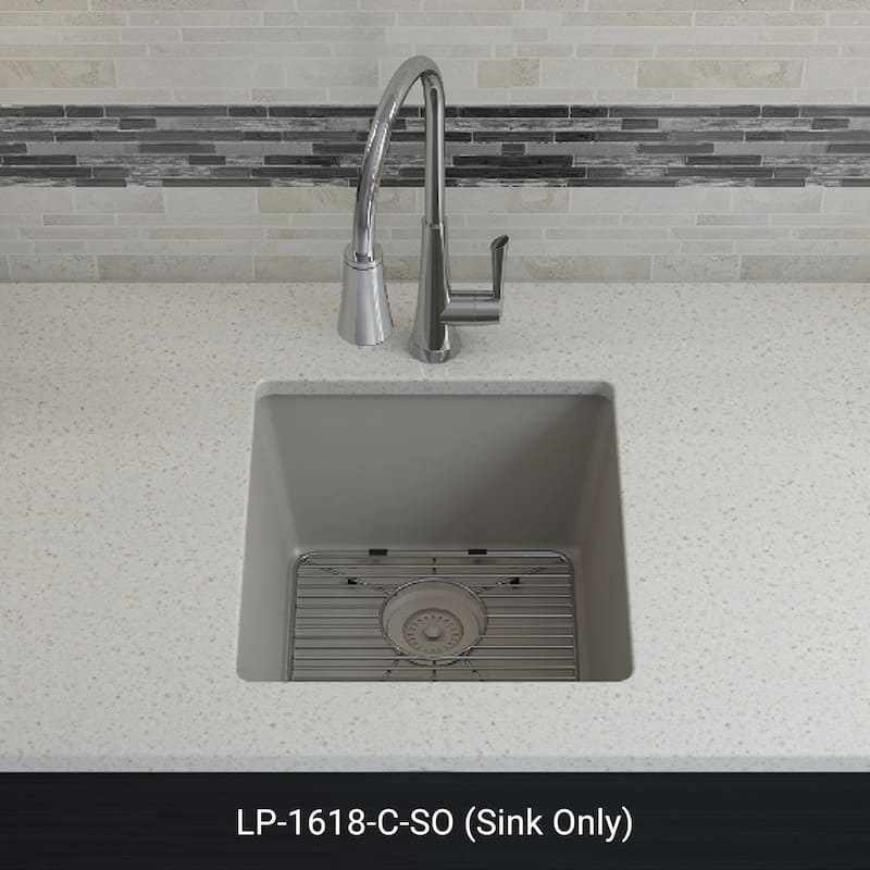 16" x 18" Quartz Single Bowl Kitchen Sink, Drop-In/Undermount, Granite Composite with Steel Grids & Basket Strainer,...