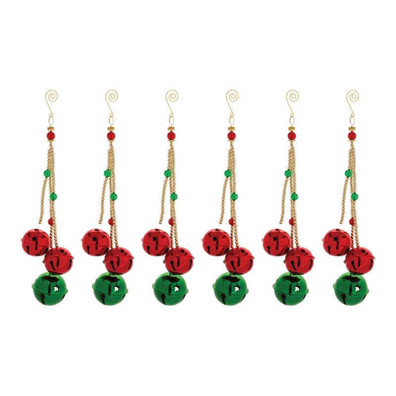 Sleigh Bell Drop Christmas Ornaments - 13.5" - Red and Green - 6ct