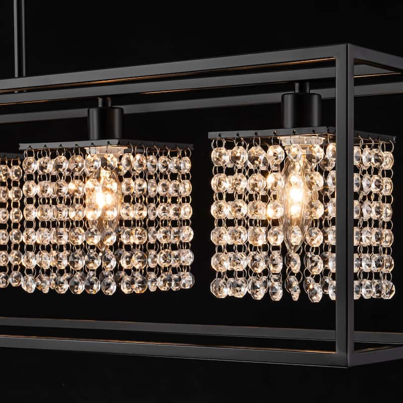 5-Light Modern Black Glam Rectangular Island Large Crystal Chandelier - 39.37 in. W x 8.66 in. D x 8.66 in. H