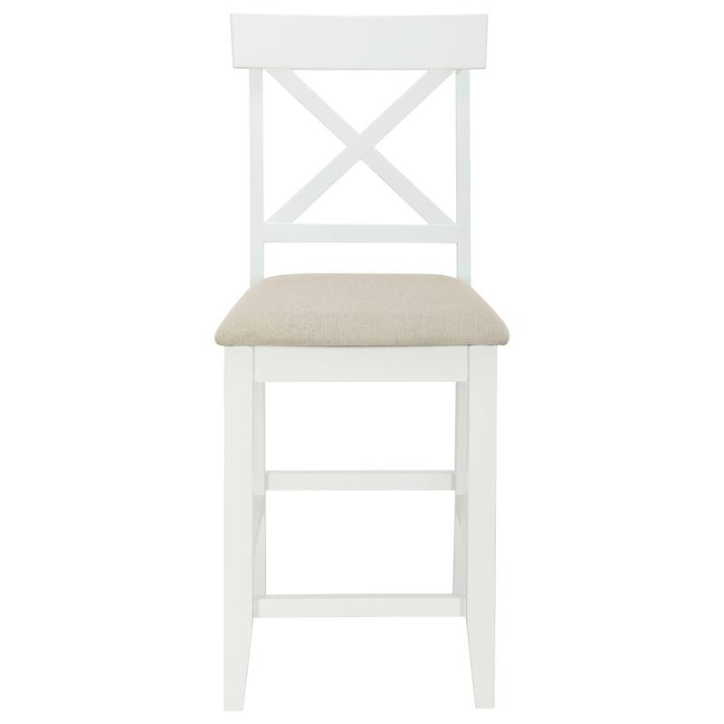 Solid Wood Farmhouse Counter Height Dining Table Set with 3-Tier Storage Shelves, Upholstered Dining Chairs for 4, 5-Piece