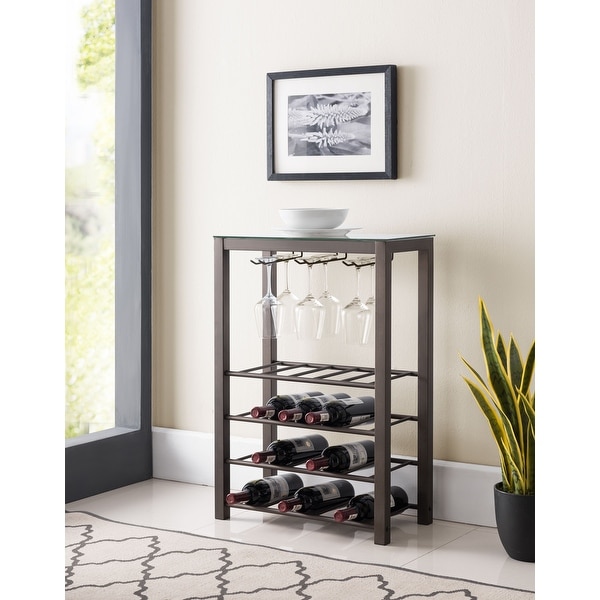 Wine Rack Storage Table Hold 20 Bottles with Glasses Holder