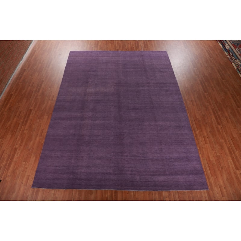 Hand Knotted Oriental 100% Wool Carpet Modern Solid Purples Gabbeh Area Rug - 13' 7'' X 10' 0''