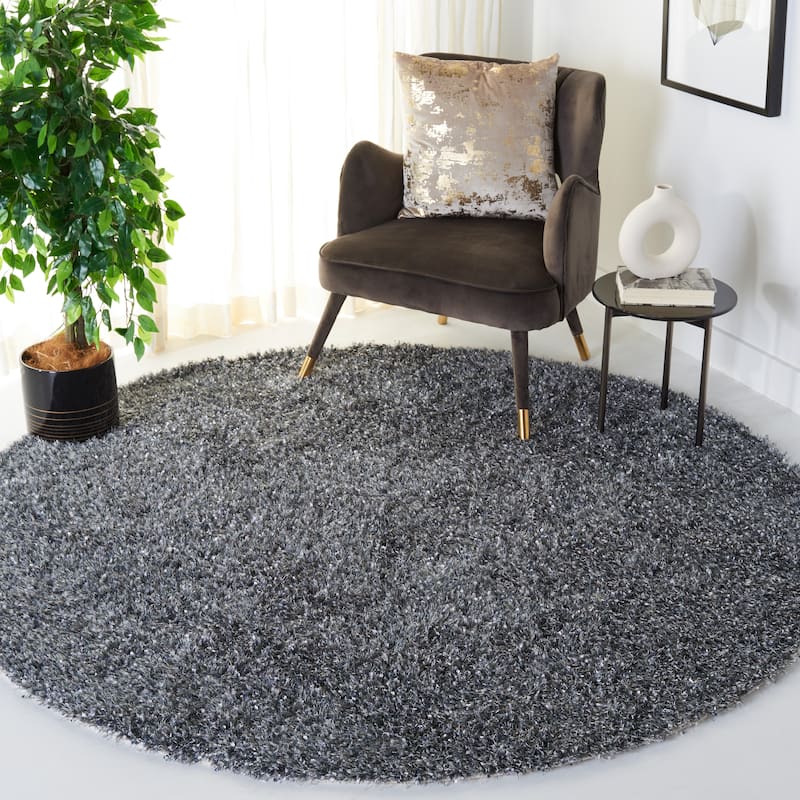 SAFAVIEH Malibu Handmade Ruthe Shag Casual Rug - 5' Round - Charcoal