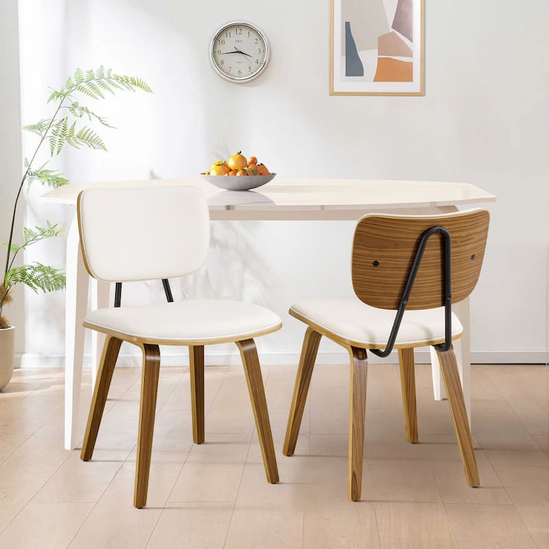 Faux Leather Upholstered Dining Chairs Set of 2/4 with Wood Legs - 32.3"H x 18.5"W x 21.8"D - Set of 2 - Cream White-PU back