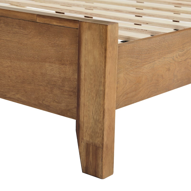 Mid-Century Modern Solid Wood Platform Bed with Headboard Queen/King/Full Size