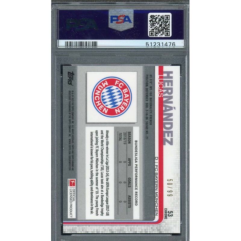 Lucas Hernandez 2019 Topps Chrome Bundesliga Green Refractor Card PSA 10 /99 - 8'6" x 11'6"