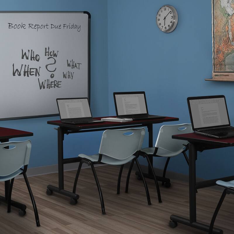 48" Flip Top Mobile Training Table- Mahogany & 2 'M' Stack Chairs- Grey