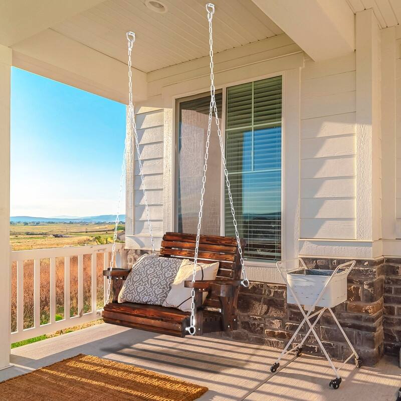 1-Person White Wooden Patio Porch Swing