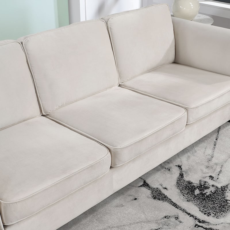 Mid-Century Modern Velvet Sofa in Beige - 36.61 x 89.37 x 26.18