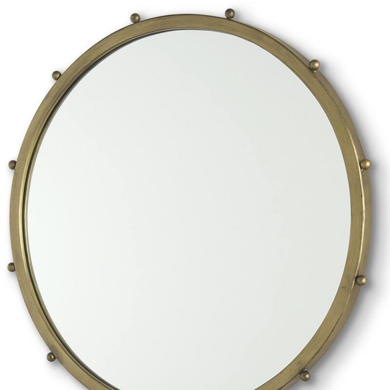 HomeRoots 25" Gold Metal Beaded Round Framed Accent Mirror - 25.20 in. x 25.20 in. x 1.18 in.