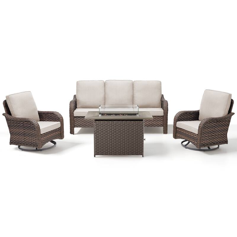 Pocassy Patio Sofa Swivel Chairs with Fire Table Funiture