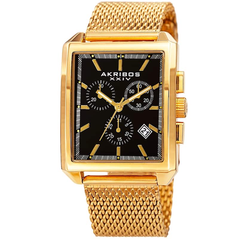 Akribos XXIV Men's Quartz Chronograph Date Gold-Tone/Black Bracelet Watch