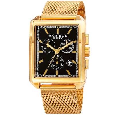 Akribos XXIV Men's Quartz Chronograph Date Gold-Tone/Black Bracelet Watch