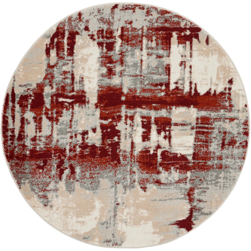 Nourison Maxell Modern Abstract Red Ivory Area Rug