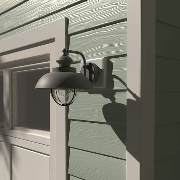 slide 2 of 7, VAXCEL Harwich 10.25 in. H 1-Light Gray Coastal Outdoor Wall Sconce, Steel, Clear Seeded Glass Shade, LED Compatible Textured Gray - 10-in W x 10.25-in H x 11.5-in D