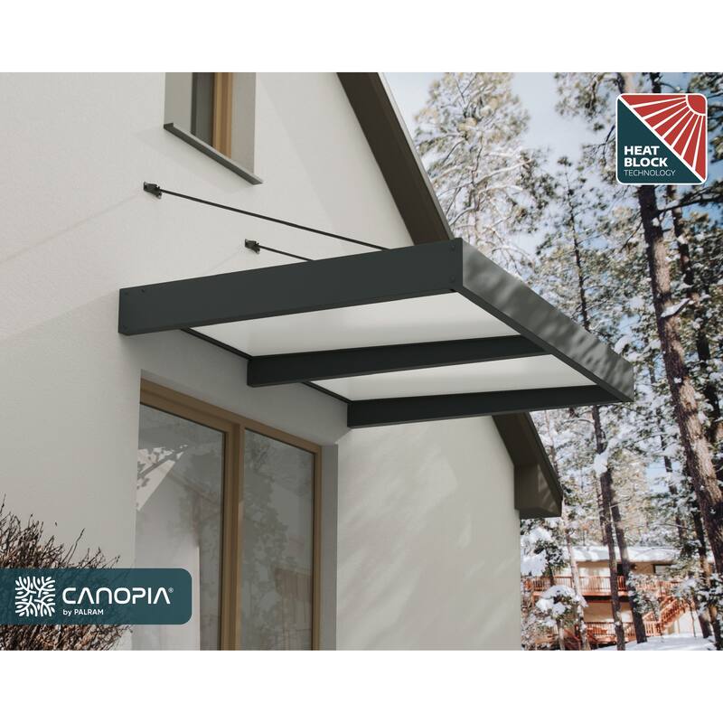 Sophia XL 5 ft. Door Awning Kit - Grey Structure & White Opal Panels - 6ft. x 5ft.