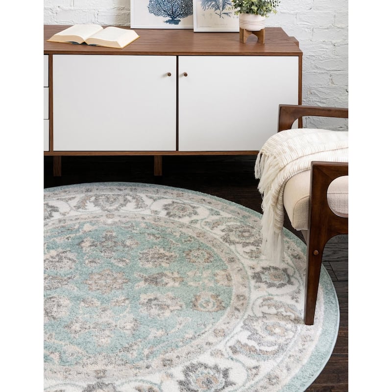 Traditional Taylor Collection Area Rug - Aqua - 7' Round