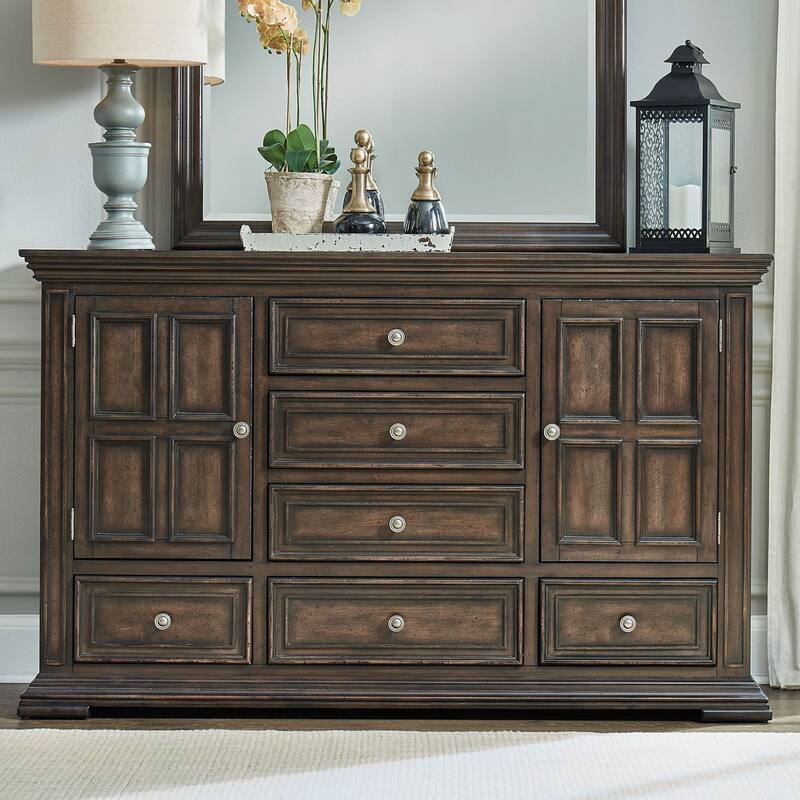 Big Valley Brownstone Distressed 2 Door 6 Drawer Dresser - 6-drawer