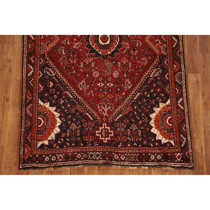 Tribal Red Qashqai Persian Vintage Runner Rug Hand-knotted Wool Carpet - 3'7"x 9'9"
