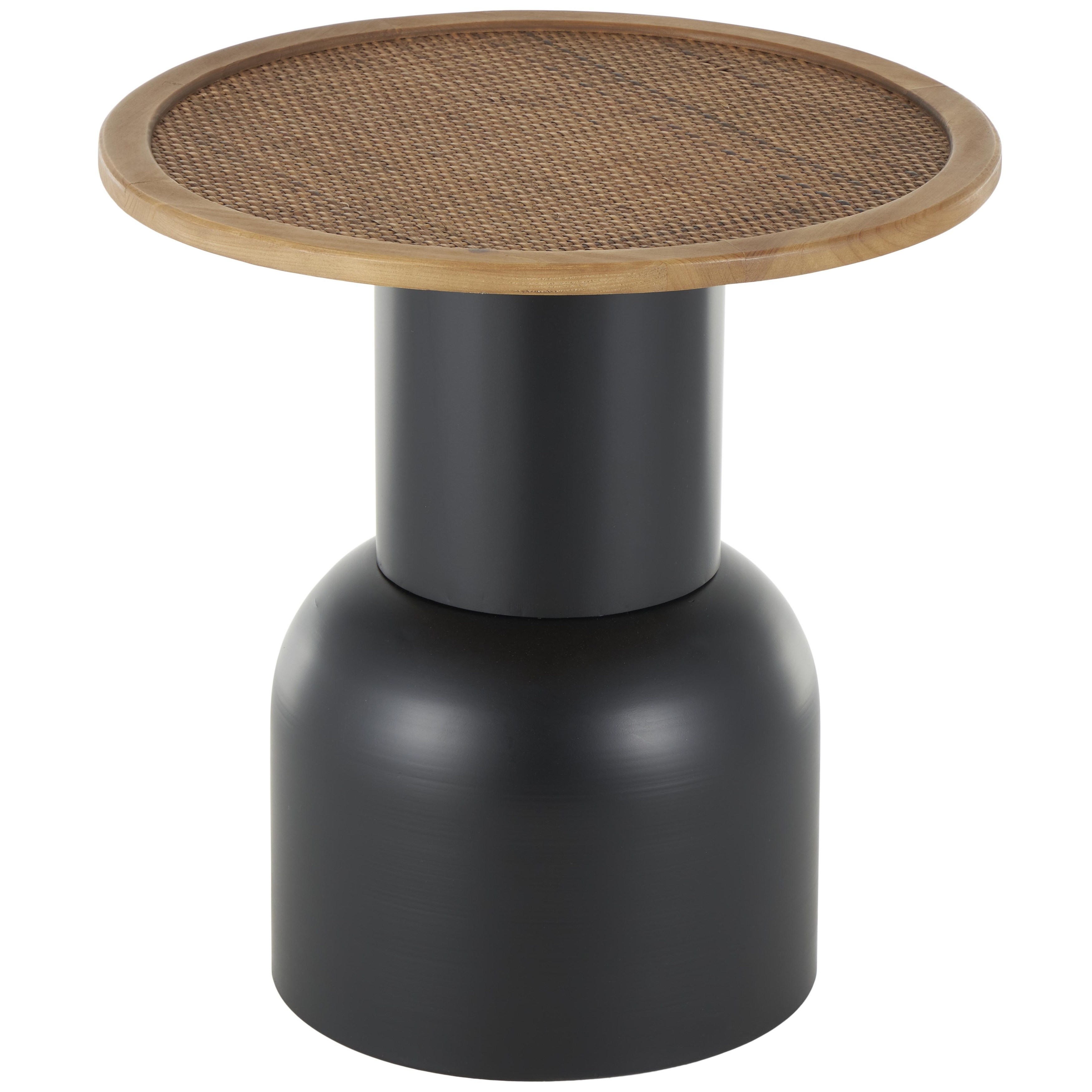 Roche River Decor - Metal Handmade Pedestal Accent Table with Brown Rattan Tabletop - Black