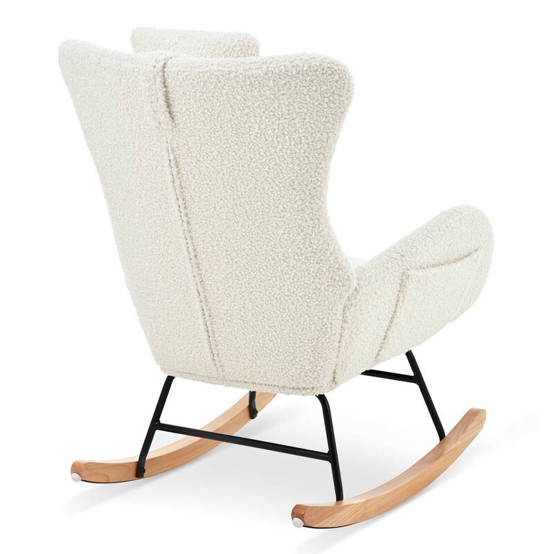 Polyester Glider Chair with Adjustable Headrest and Storage Pocket, Rubber Wood Base