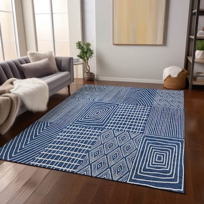 Machine Washable Indoor/ Outdoor Geo Patchwork Chantille Rug