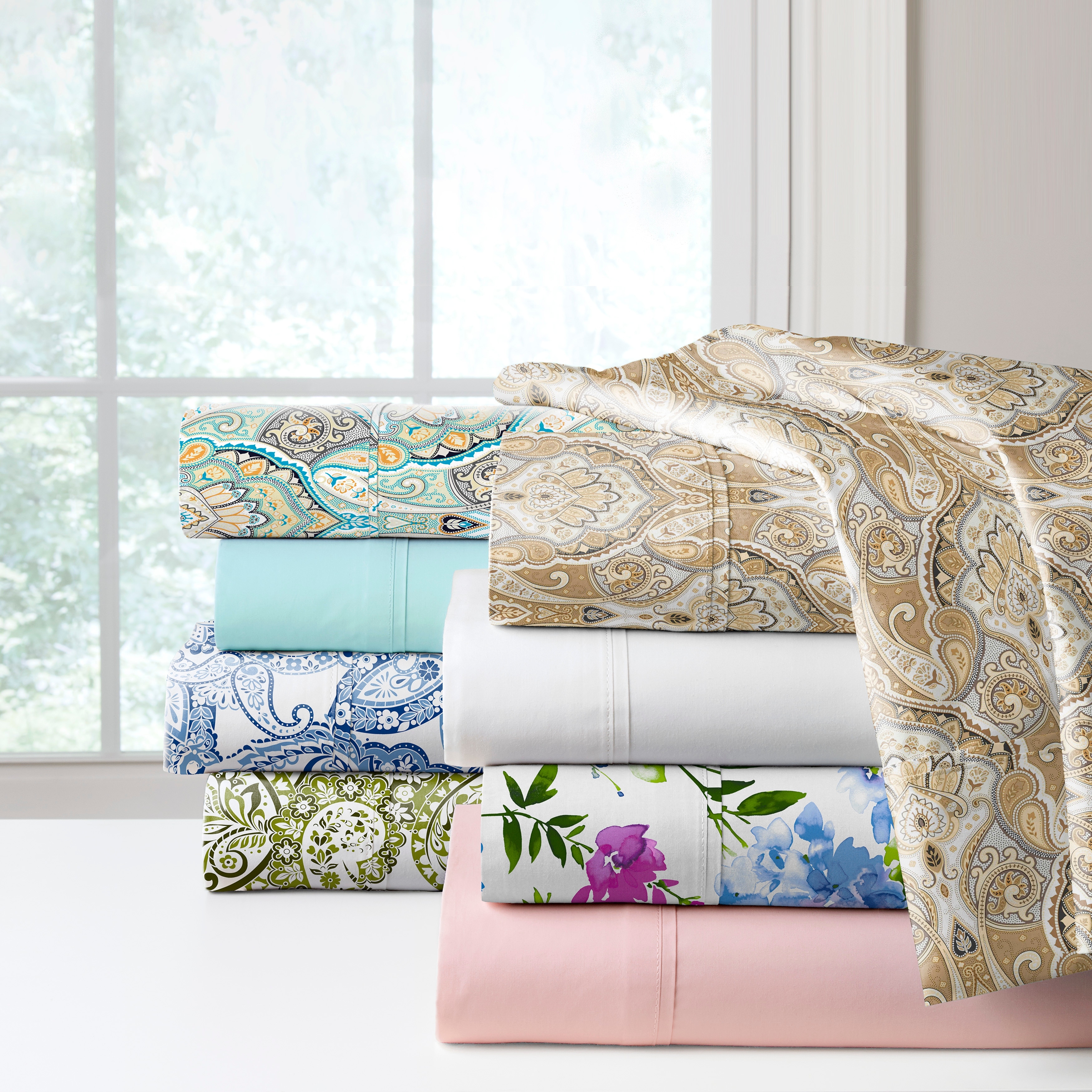Pointehaven Crisp Percale Printed or Solid Long Staple Combed Cotton Sheet Set