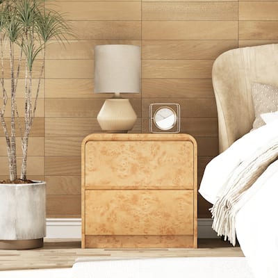 COZAYH Farmhouse Wood Nightstand, Rounded Edge Modern & Mid-Century Dresser, Burl Wood Finish in Natural