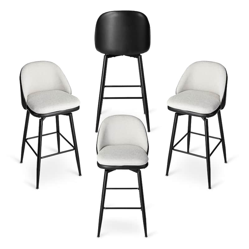 Glitzhome Modern Faux Leather Mixed Chenille Upholstered Swivel High Bar Stools
