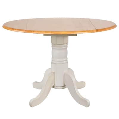 Distressed Round Extendable Drop Leaf Dining Table - 42" - White and Brown