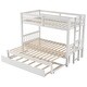 preview thumbnail 17 of 17, Twin over Pull-out Low Wood Bunk Bed Frame with High Guardrail and Wood Slats, Floor Bed Bottom Trundle, No Boxspring Required