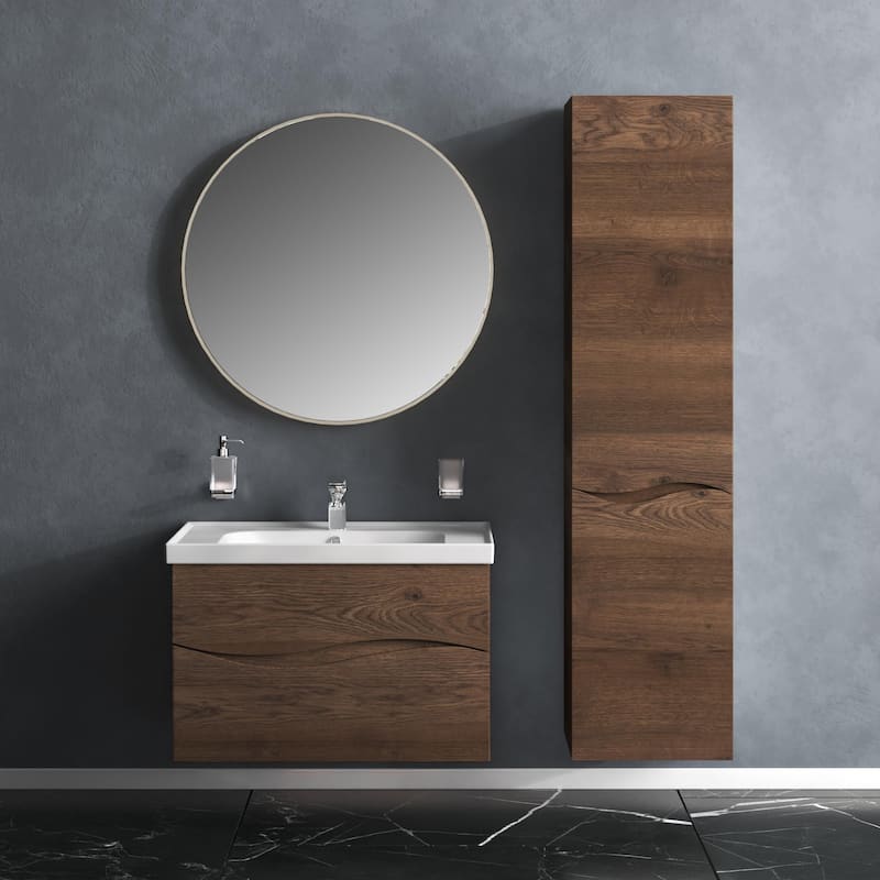 Modern Wall-Mounted Bathroom Vanity with Washbasin Wave Rosewood Non-Toxic MDF-26"-Omega R-line 32"