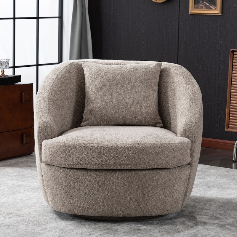 Round Barrel Accent Chair Modern Fabric Swivel Boucle Armchair