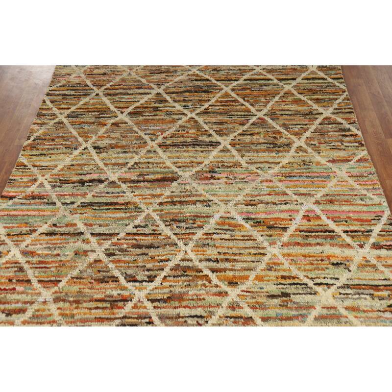 Trellis Moroccan Oriental Rug Handmade Living Room Wool Carpet - 6'6" x 9'9"