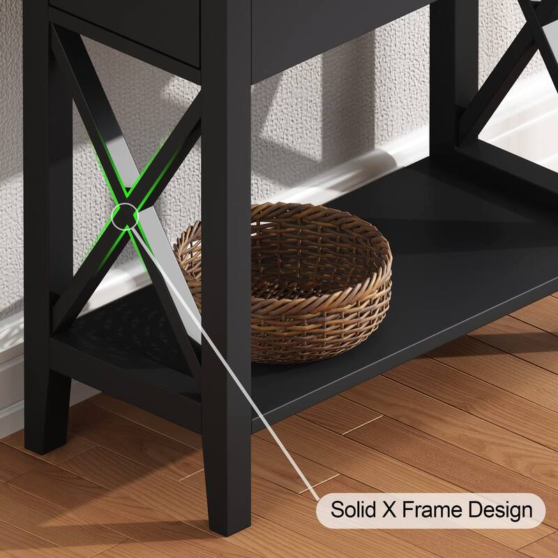 2-Drawer End Table, Flip Top Narrow End Table with Drawer, Accent Small Side Table Nightstand for Small Space