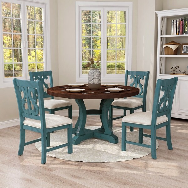 Sylmer Farmhouse Wood Pedestal Base 5 Piece Round Dining Table Set by Furniture of America On Sale Bed Bath Beyond 32563545