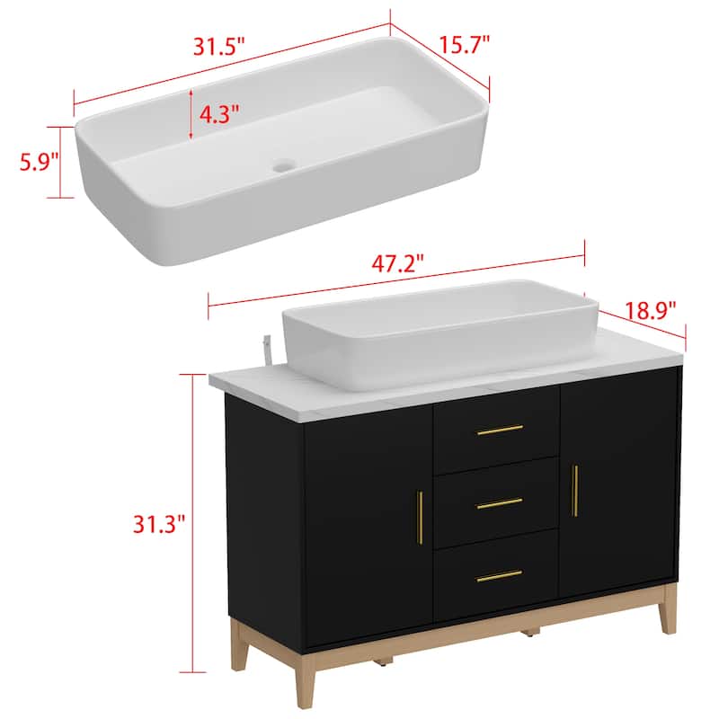 47.2" Stylish & Spacious: Modern Black Bathroom Vanity Set