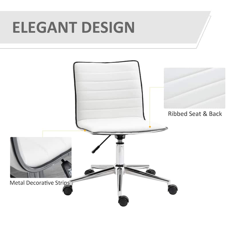 Vinsetto Mid-Back Armless Office Chair Task Chair with PU Leather, Adjustable Height and Swivel Seat Ribbed, White
