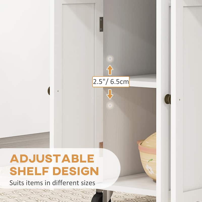 Distressed White Kitchen Island Cabinets with Storage Drawers and Spice Rack Towel Bar - 43.75" W x 17.5" D x 32.5" H