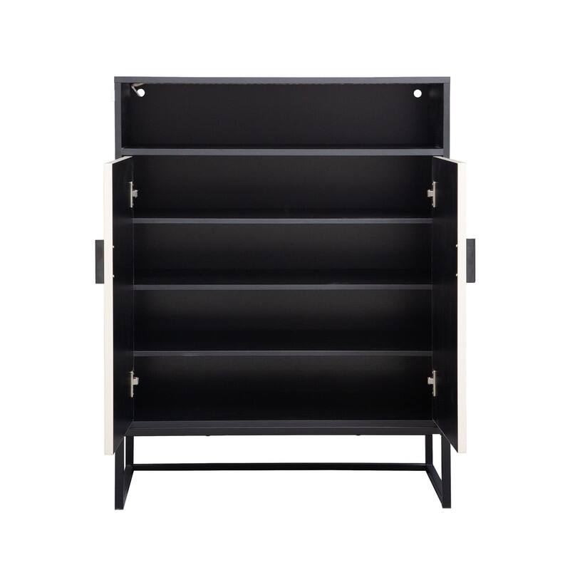 5-Tier Modern 2-Door Shoes Storage Cabinet with LED Light, Wooden Shoe Organizer Rack with Adjustable Shelf