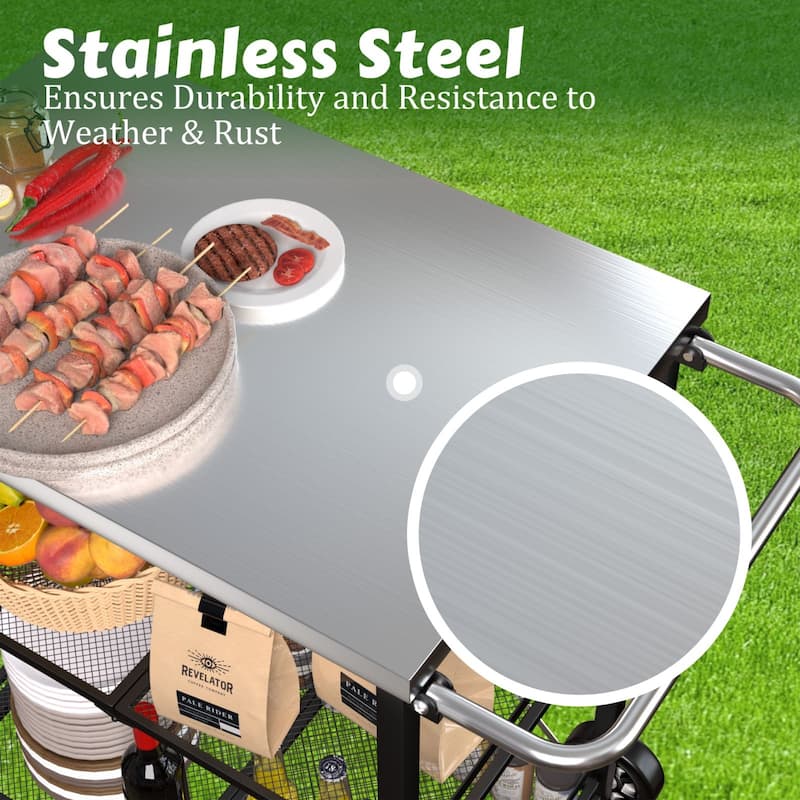 VEIKOUS Outdoor Patio Grilling Backyard BBQ Grill Cart with Stainless Steel Top