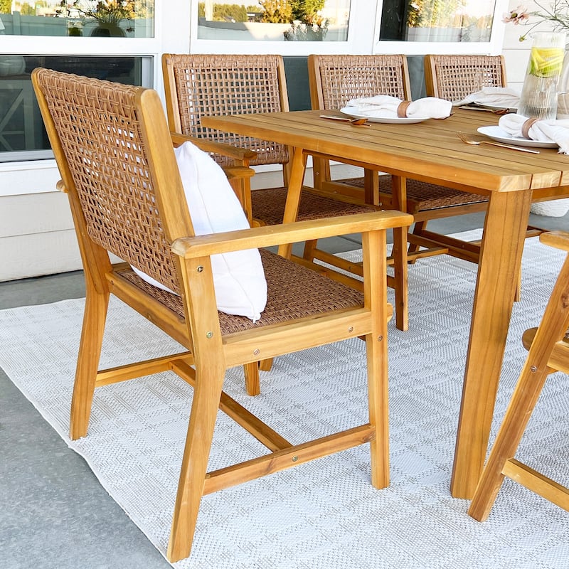 MAISON ARTS 5/7/9-Piece Acacia Wood Outdoor Dining Set, Teak Wooden Table & Dining Chairs with Wicker Seat and Back