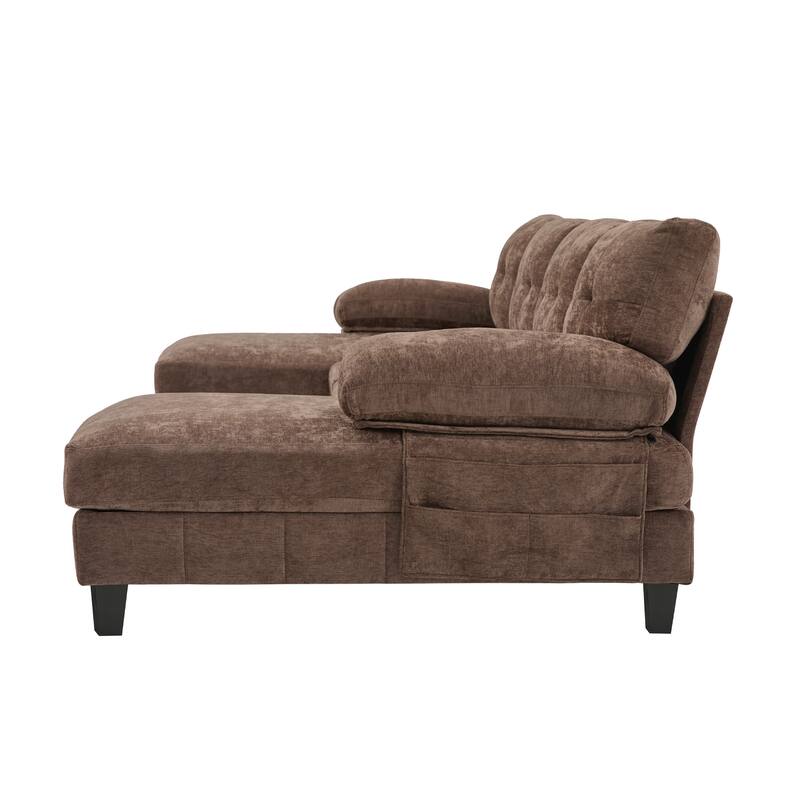 U-shaped 103.5" Chenille Sofa with Dual Chaise, Storage & Pillows, Brown