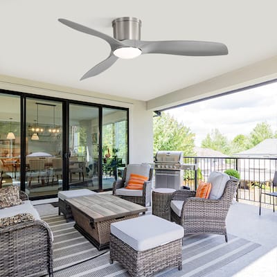 52 Inch Flush Mount Ceiling Fan with Dimmable Led Light 3 ABS Fan Blades - Brushed Nickel