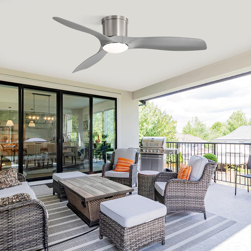52 Inch Flush Mount Ceiling Fan with Dimmable Led Light 3 ABS Fan Blades - Brushed Nickel